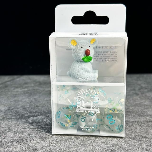 Sage's Portal Familiars Dice and Toy Set Combo Resin DND Dice Set Polyhedral Dice Set for Dungeons and Dragons RPG Pathfinder Tabletop TTRPG (Koala+ Figurine) - color: Koala + Toy, style: Dice Set +Mini Figure