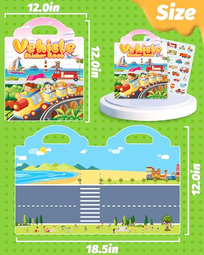 Walenced Reusable Sticker Book for Toddlers, Travel Stickers for Kids, Toddler Craft Activities Toys, Birthday Gifts for Boys & Girls - style: Vehicle