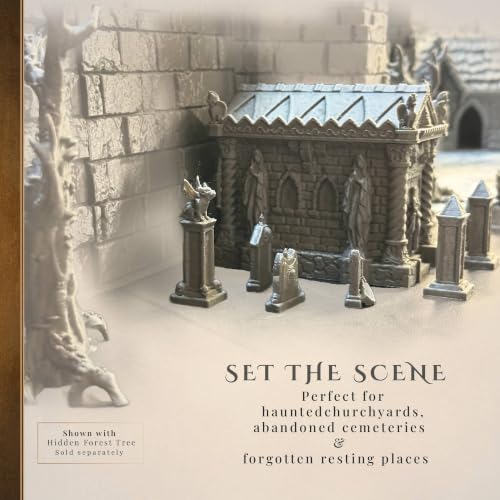 Small Gothic Cemetery Set Terrain 28mm | Gothic cemetery terrain for Dungeons & Dragons, tabletop RPGs and wargaming with mausoleum, gravestones and gargoyle statues