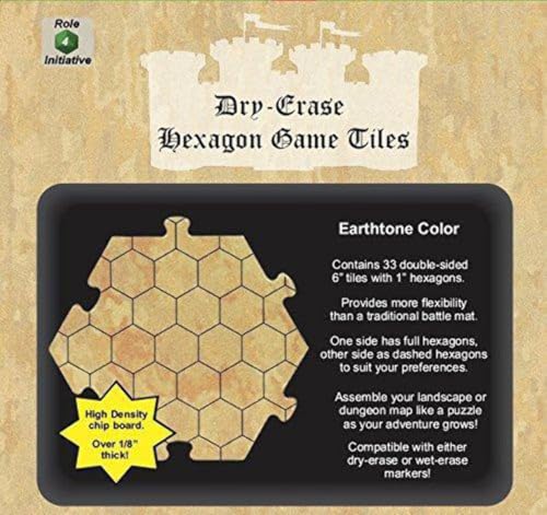 Role 4 Initiative Dry Erase Hexagon Dungeon Tiles - Pack of 33 Six Inch Tiles