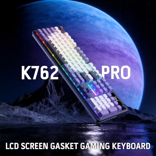 Redragon K762 Wireless Gasket Mechanical Gaming Keyboard, LED Screen & Knob | Easy-Control TFT Info Display, Cushioned 5-Layer Noise Dampening for Creamy Thocky Sound, Round PBT Keycap, 104 Custom Switch - color: Charming Purple, size: 104 Keys