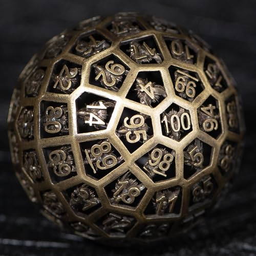 Enchanted Hollow Metal D100 Dice - 50mm DND Dice for d&d RPG & Tabletop Games for Gamers Dm with a Leather Bag (Bronze) - color: D100 Bronze