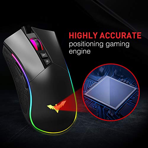 havit RGB Gaming Mouse Wired Programmable Ergonomic USB Mice 4800 Dots Per Inch 7 Buttons & 7 Color Backlit for Laptop PC Gamer Computer Desktop (Black)
