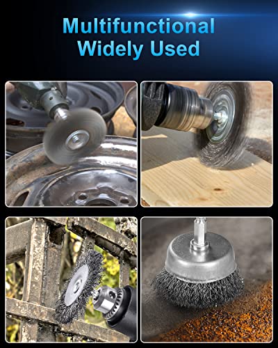 Rocaris 6 Pack Carbon Steel Wire Wheel Brush, Wheel Brush for Dill | 1/4-Inch Hex Shank, Cup Brush Set, Pen Brush for Rust Removal, Corrosion and Scrub Surfaces