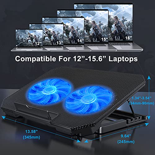 LIENS Laptop Cooling Pad with Adjustable Height Two 5.1 Inches Fan 2 USB Ports Suitable for 12"-15.6" Laptops(Black) - color: black