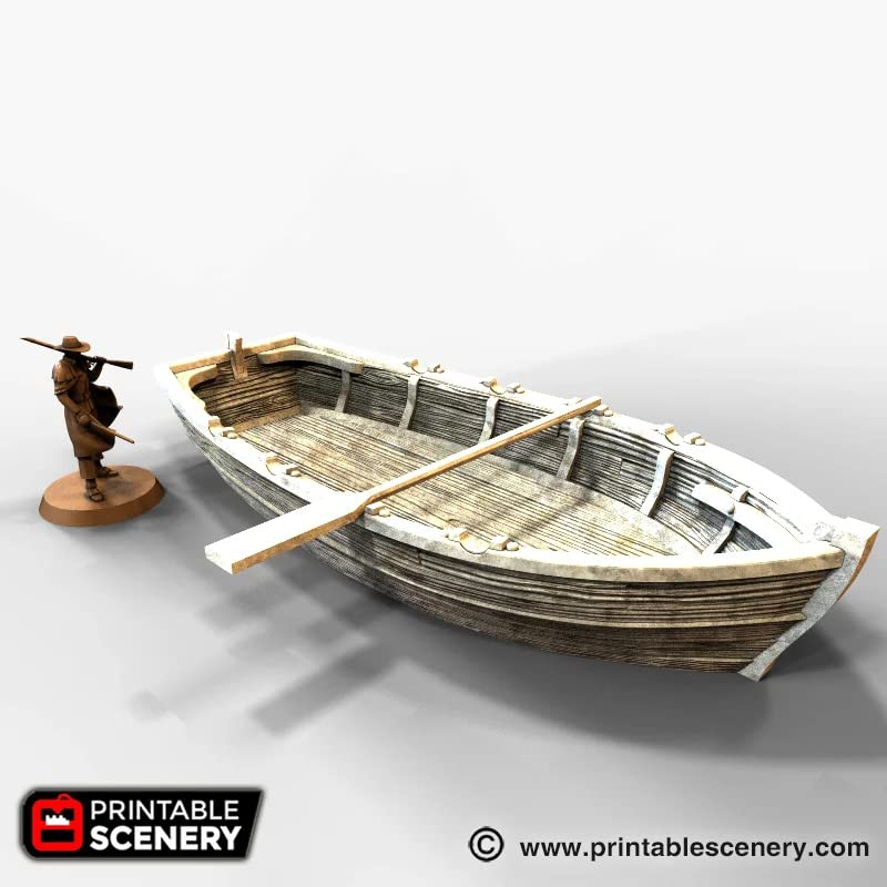 Row Boat by Printable Scenery, 3D Printed Tabletop RPG Scenery and Wargame Terrain for 28mm Miniatures