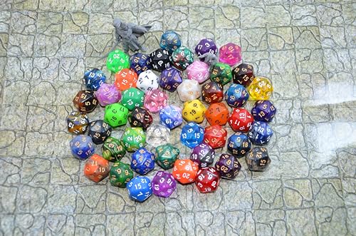 SmartDealsPro 50-Pack D20 20 Sided Dice Polyhedral Dice with Pouch for DND RPG MTG Table Game (D20, Mix Color) - color: Mix Color, style: D20