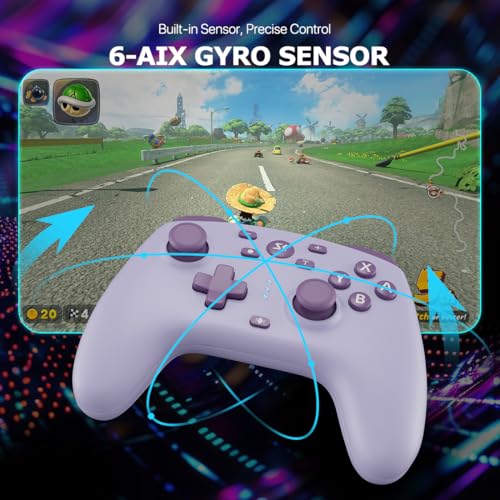 Wireless Switch Controller for Switch/Switch 2/Lite/OLED/PC Controller with 2.4G Adapter, 2 Pack Switch Controller with Hall Joysticks & Hall Triggers, Switch Pro Controller with Wake-up, 2 Back Programmable Buttons, Turbo Function - color: Lake Blue+Purp