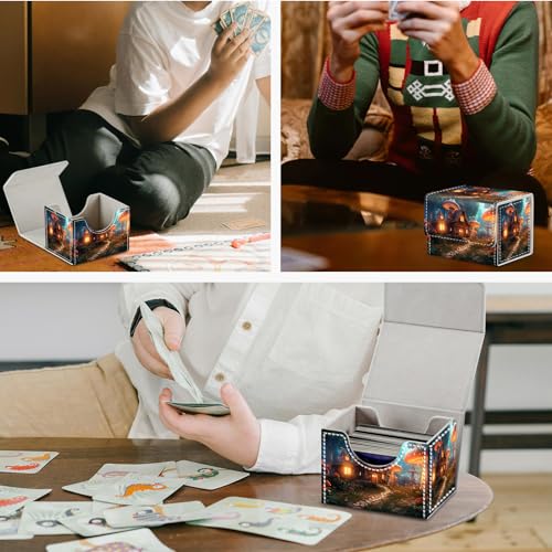 DEGDFSGR Card Game Storage Box for TCG MTG Commander Deck Box Organizer Trading Card Case Magnetic Closure Creative Pattern Up to 200 Cards, A Magical Mushroom Village - color: A Magical Mushroom Village