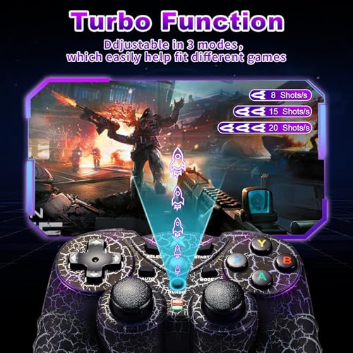 NBCP Wireless Controller for PC,Light-Up Gamepad,Black Crack Custom Design with RGB LED Lights,Turbo,Luminous Mode,Compatible with Windows 7/8/10/11 & Steam - color: Black Crack for PC Wireless
