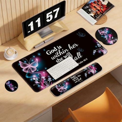 Desk Mat Set Keyboard and Mouse Pad with Wrist Rest Support | Ergonomic,Pain Relief, 4-in-1 Large Big Mousepad Computer Mats,Desk Pad Matt Mats for Desktop Home & Office - color: E1-Purple Butterflies