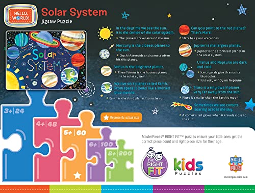 MasterPieces 60 Piece Solar System Puzzle for Kids - Astronaut Theme - 19"x14" - Fun & Educational - style: Hello World Solar System