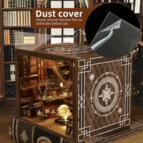 MiniCity Book Nook Kit, DIY Miniature Dollhouse Booknook Kit with Led Light and Dust Cover (Beyond Library Max) | 7.1 x 9.1 x 7.1 in; 1074 pieces, LED and dust cover; glue/tools and guide included; 8-10 hr DIY build for display, ages 14+. - style: Beyond