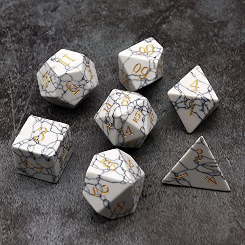 Haxtec Gemstone Dice White Turquoise Howlite Stone DND Dice Set Compatible with Dungeons and Dragons TTRPG DND Master D&D Gift - color: White Blue