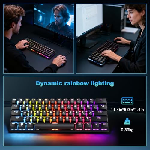 60% Wired Mechanical Gaming Keyboard RGB Backlit Anti-Ghosting Compact 61-Keys Mini Keyboard with Red Switch | for Windows Laptop PC Gamer Office Typist - color: Black