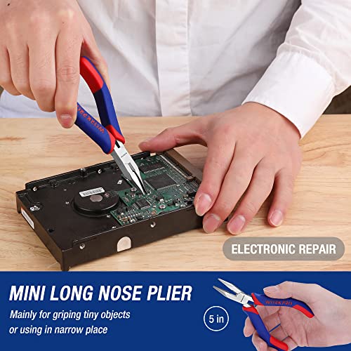WORKPRO Mini Pliers Set, 3-Piece Small Pliers Tool Kit | Includes 4” Diagonal Plier, 5” Long Nose Plier, 6” Needle Nose Plier, for Making Crafts, Repairing Electronic Devices