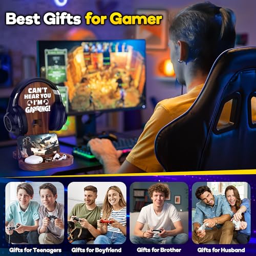 Slothoem - Gamer Gifts for Teenage Boy, Son, Boyfriend, Husband, Gamer Room Decor for Man, Teen Boy Gaming Accessories, Wooden Gaming Headset Stand