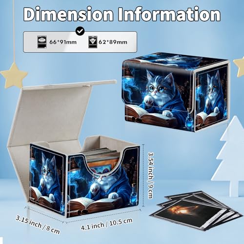 for MTG Commander Deck Box,Card Deck Box for Trading Yugioh MTG,Fits 100 Double Sleeved Cards,PU Leather Strong Magnet Case for Magic Commander TCG CCG,Blue Glitter Cat - color: Blue Glitter Cat