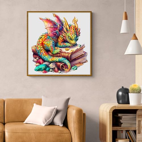Jigfoxy Wooden Puzzles for Adults, Jeweled Dragon Wood Puzzle for Adults, Unique Animal-Shaped Wooden Jigsaw Puzzle, Christmas Thanksgiving Gifts for Family and Friends (L-13.4 * 12.6in-240pcs) - size: Large