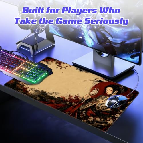 Kitsune Mask Woman MTG Playmat, Card Game Play Mat with Stitched Edges, Smooth Surface Board Game Trading Card Mat, Non-Slip Rubber Base Large Gaming Mouse Pad 24 x 14 Inch - color: Kitsune Mask Woman