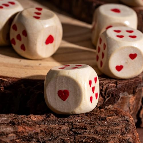 10PCS 16mm D6 Dice Set Heart Wooden 6 Sided Dice for D&D Board Games | Leather Storage Bag, DM Gift, for Dungeons and Dragons Role Playing Games - color: D6-heart