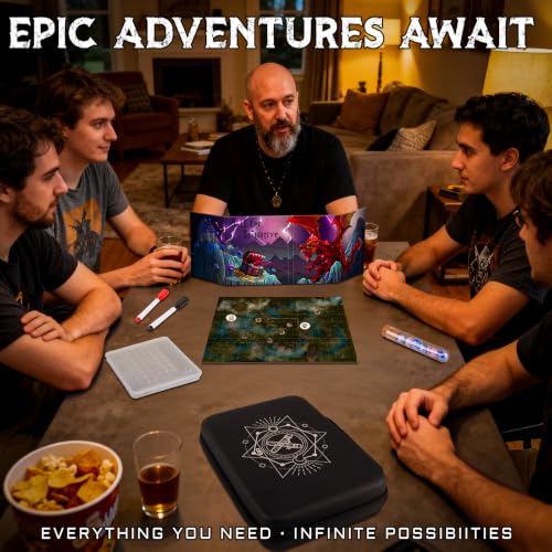 CZYY Mini RPG Adventure Kit with DM Screen, Maps, Tokens & Dice | Portable EVA Case, 8 Dry-Erase Maps, 9 Reference Inserts, Travel-Ready DND Starter Set, Small Table Play, Gift for DMs