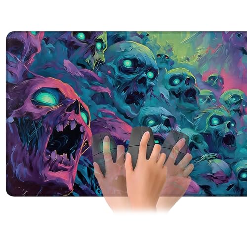 for MTG Playmat 24 x 14 Inches Fantasy Skull Magic Play Mat Card Game Mat for Magic The Gathering TCG PTCG Playmat with Free Storage Bags Non-Slip Backing and Stitched Edge - color: Fantasy Skull No With Zones