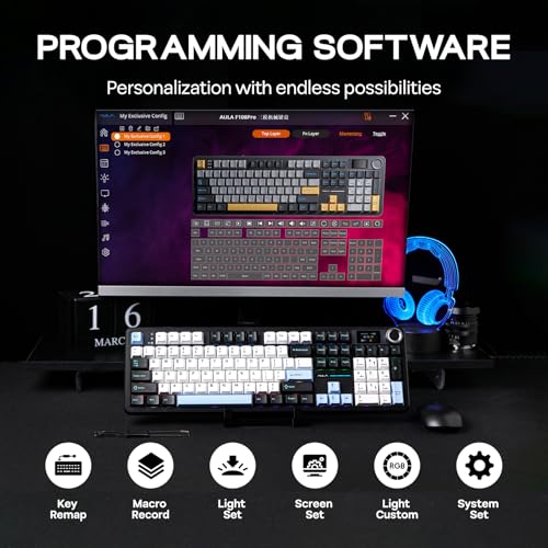 EPOMAKER X Aula F108 PRO Wireless Gaming Keyboard with Screen, 8000mAh Battery, 104 Hot-Swappable and Programmable Keys and Knob, RGB Backlight, for Mac/PC/Android (Blue&White&Black) - color: Blue&White&Black