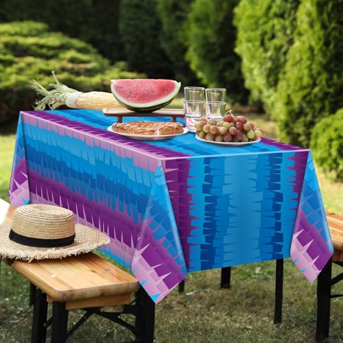 VitalCozy 3 Pcs Video Game Plastic Table Cloth Disposable 108 x 54 Inch Purple and Blue Plastic Tablecloths for Wedding Birthday Game Fan Gaming Theme Party Decorations