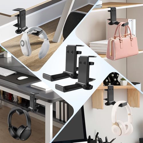 2PCS Headphone Stand Hanger Holder, Foldable Aluminum Desk Headphone, Universal Space Saving Headset Stand Multifunctional Under Desk Hanger for Home Office - size: Black 2PCS