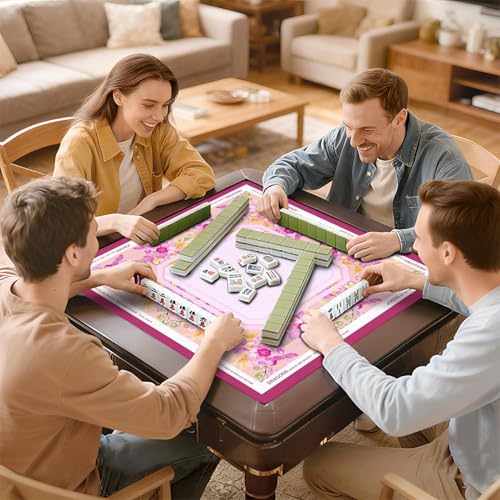 Mahjong Mat with Black Carrying Bag, 31.5"x31.5" Anti-Slip Noise Reduction Gaming Mat for Mahjong, Poker, Board Games, 3 Dice & Black Storage Bag - color: Light Pink