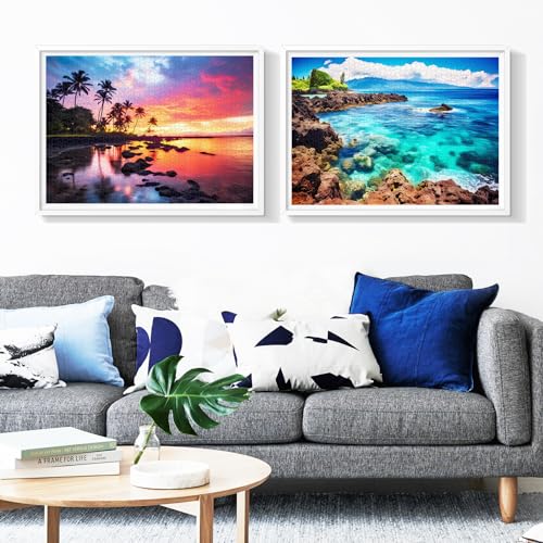 2 Pack 1000 Piece Puzzles for Adults - Beach, Coconut Tree, Reef Landscape Jigsaw Puzzles - 2000 Pieces Total - color: Beach Coconuttree Reef