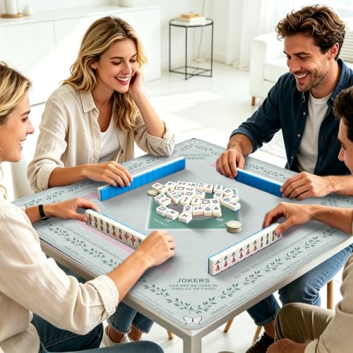 Mahjong Mat for Table with Rules, 31.5" x 31.5" Noise Reduction Non Slip Waterproof Mah Jong Table Mat with Carrying Bag, Suitable for Mahjong, Poker, Board Games, Dominoes, and Card Games(Cyan) - color: Cyan