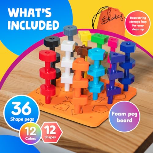 Peg Board Set, Montessori, 38 Pc Plastic w/Shapes, Ages 2+ | Occupational Therapy Toys with Pegs, Dice, Lacing String & Storage Bag, Educational, Sensory - style: Shapes Pegboard - 38pcs