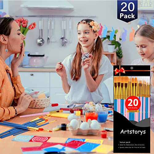 Paint Brushes Set, 20 Pcs Paint Brushes for Acrylic Painting, Oil Watercolor Acrylic Paint Brush, Artist Paintbrushes for Body Face Rock Canvas, Adult Drawing Arts Crafts Supplies, Blue+Pink - color: Blue,pink