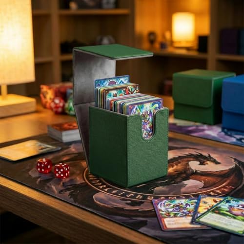 Dmoicols Vertical Deck Box Plus Version, Large Trading Card Case Fits 100+ Double Sleeved Cards, Premium Leather TCG Storage for MTG Commander, Pokémon, TCG, CCG, Magnetic Closure-Green - color: VP Green