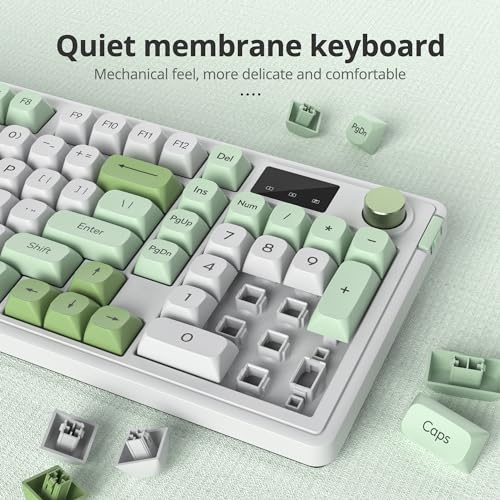 Owpkeenthy 96% Wireless Green Keyboard with Knob, 98 Keys Silent Gasket Mouted Mechanical Feeling Membrane Gaming Keyboard 3-Mode Wired/Bluetooth 5.0/2.4G for Win/Mac(98 Green) - color: 98 Green