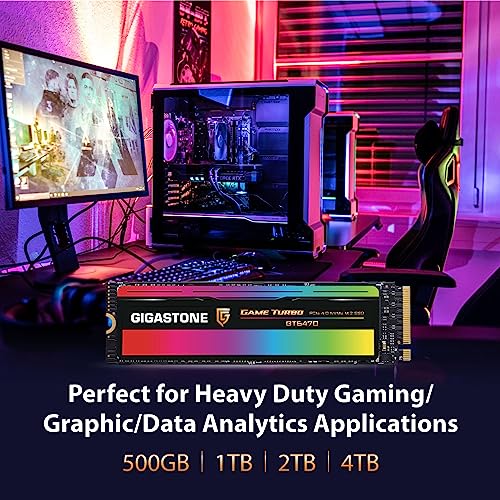 Gigastone Game Turbo PCIe Gen4x4 SSD 500GB, Speed Up to 7,000MB/s with SLC Caching Gaming/PC/Desktop/Laptop 5-Year Warranty M.2 NVMe PCIe 4.0 2280 Internal Solid State Drive - color: 500GB GAME TURBO PCIe 4.0 SSD 1-Pack