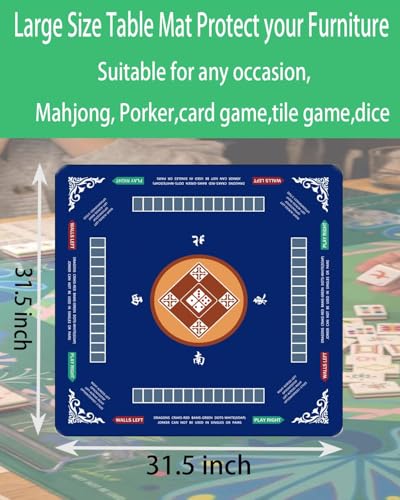 Mahjong Mat with Rule, 31.5x31.5Inch American Mahjongg Table Mat(Dark Blue) | Anti-Wrinkle&Foldable Neoprene Mahjongg Travel Mat for Table with Learning Rule, Anti-Slip Noise Reduction Includes Carry Bag - color: Dark Blue