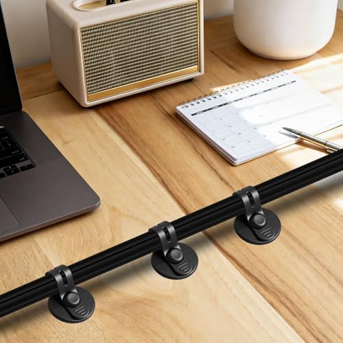 12Pcs Under Desk Cable Management, 2026 New Silicone Adjustable Cable Management Clips for Under-Office Desks Wire Holders, Self Adhesive Sticky-Back Cable Clips