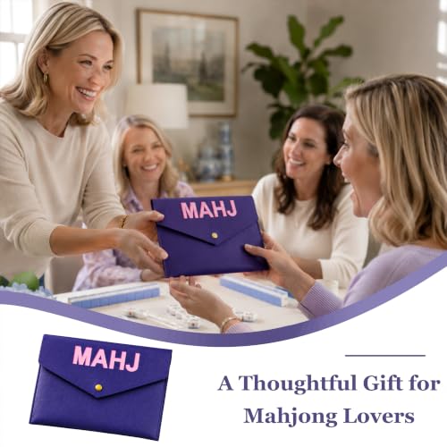 Leather Mahjong Card Clutch Pouch, 8 x 6 Inches Protective Case for American Mahjong Strategy Cards, Secure Magnetic Closure Accessories Holder, Elegant Game Night Gift (Dark Blue) - color: Dark Blue