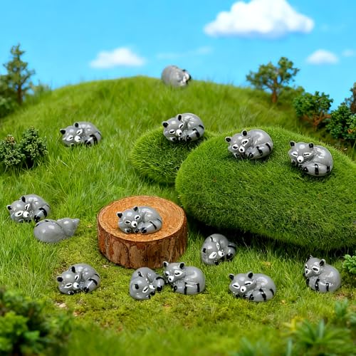 Seenelling 50 Pcs Mini Raccoon Figurine Bulk Resin Miniature Tiny Animals Figures Small Little Cute Raccoon Home Decor for Cabin Lodge Rustic Cake Toppers Desktop Home Decor(Sleep) - style: Sleep