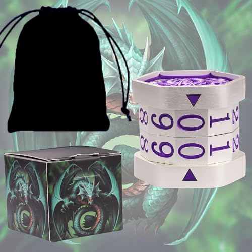 Metal MTG Life Counter Wheel Metal Magic Life Counter MTG Health Tracker MTGs Foundations with Dragon Symbol for Board Games, Cards Games, TTRPGs, Compatible with MTGs(Pearl Silver_Purple) - color: Silverpurple