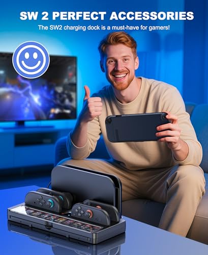 Switch 2 Charging Dock Station & Organizer Station for Nintendo Switch 2, 4-In-1 Charging Dock Base Station for Switch 2 Joycons with Indicator,Switch 2 Accessories Kit Storage with 20 Game Slots