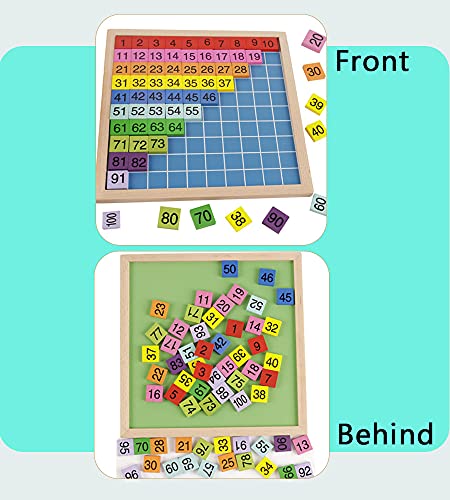 Umbresen Wooden Hundred Board Toy, Montessori 1-100 Consecutive Numbers Preschool Learning Toys Gift for Kids with Storage Bag (Hundred Board)