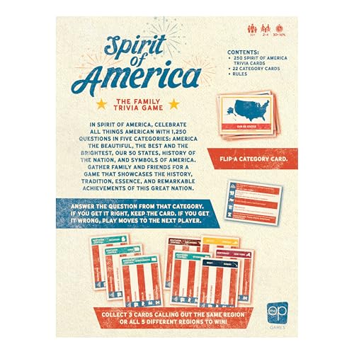 Spirit of America: The Family Trivia Game, Fun Challenge of USA History in 5 Categories, from Our 50 States to History of the Nation for Kids & Adults, Educational Party Night Activity, 2-4 Players