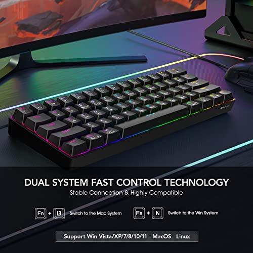 KOORUI 60% Gaming Keyboards, 61 Keys Wired Ultra-Compact Mechanical Keyboard 26 RGB Backlit with Red Switch Mini Keyboards for Windows MacOS Linux - color: Blue Switch