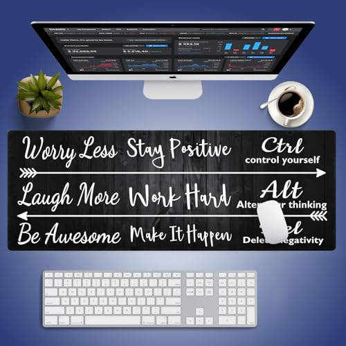 Stay Positive Work Hard Large Mouse Pad, Rustic Black Wood Grain Desk Mat | Inspirational Quote White Arrows, Motivational Design, 31.5" x 11.8", XXL Gaming Stitched Keyboard Mat, Smooth, Anti-Slip - color: Inspirational Black Wood