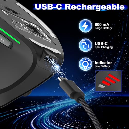 TRELC Wireless Gaming Mouse with 5 D Rocker, 24000 DPI/11 Programmable Buttons, Vertical Ergonomic Mouse for 2 Devices Connection (BT+2.4GHz), Rechargeable Mice for PC/Laptop/E-Sports/Gamer - color: Black