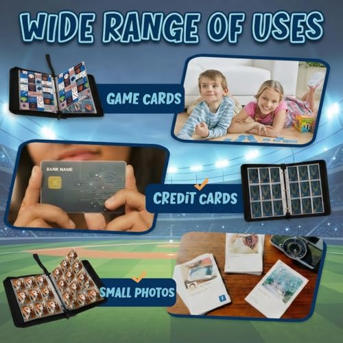 Trading Card Binder 9 Pocket, Baseball Card Binder Holds 900 Cards with 50 Removable Sleeves, Waterproof PU Leather with Zipper Card Collector Album Book Compatible with TCG Cards - color: Baseball